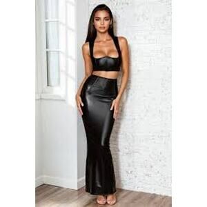 DREAMGIRL Harness Top + Maxi Slip Skirt SEXY 2 Pc w Chains Faux Small S GOTH